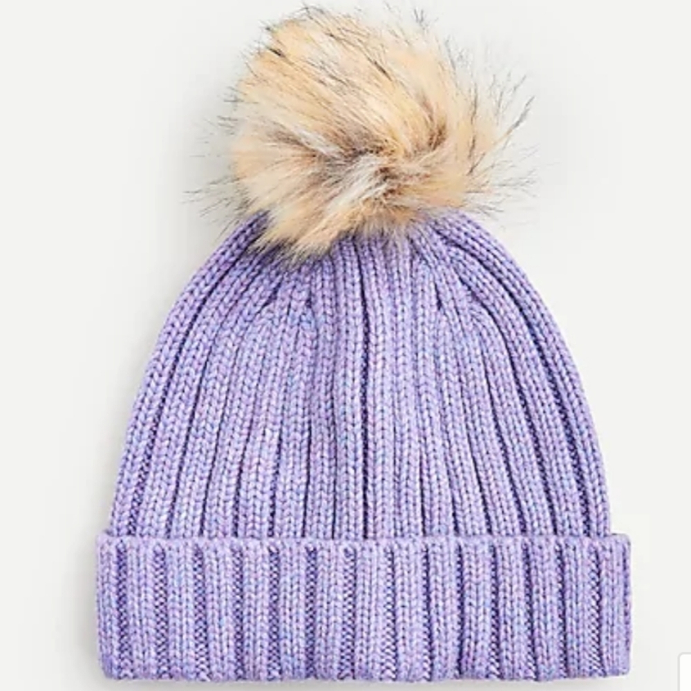 J crew ribbed beanie with faux-fur pom-pom